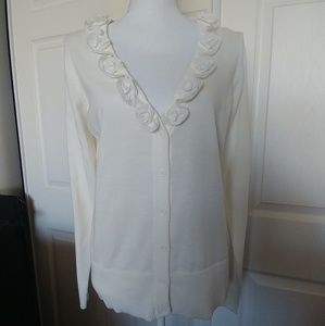 AB Studio Cardigan Roses Ivory Off White NEW